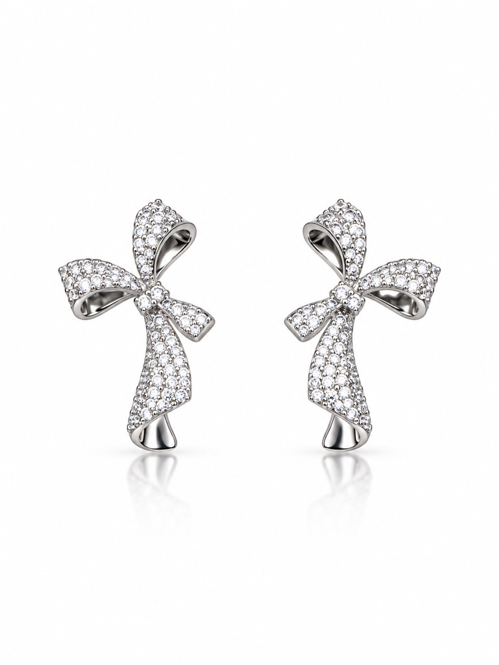 Delicate Bow Crystal Stud Earrings with Zirconia